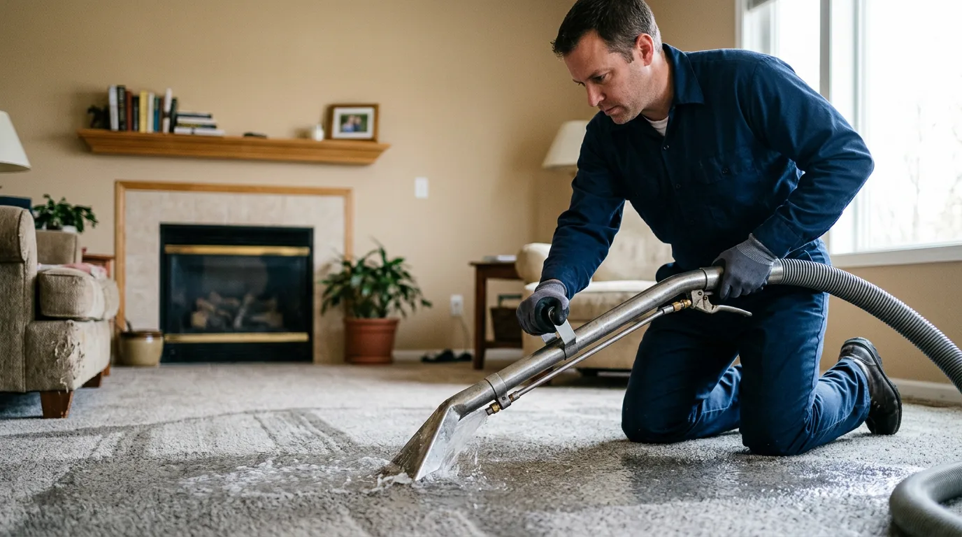 Water damage restoration technician working near Oxford, IN